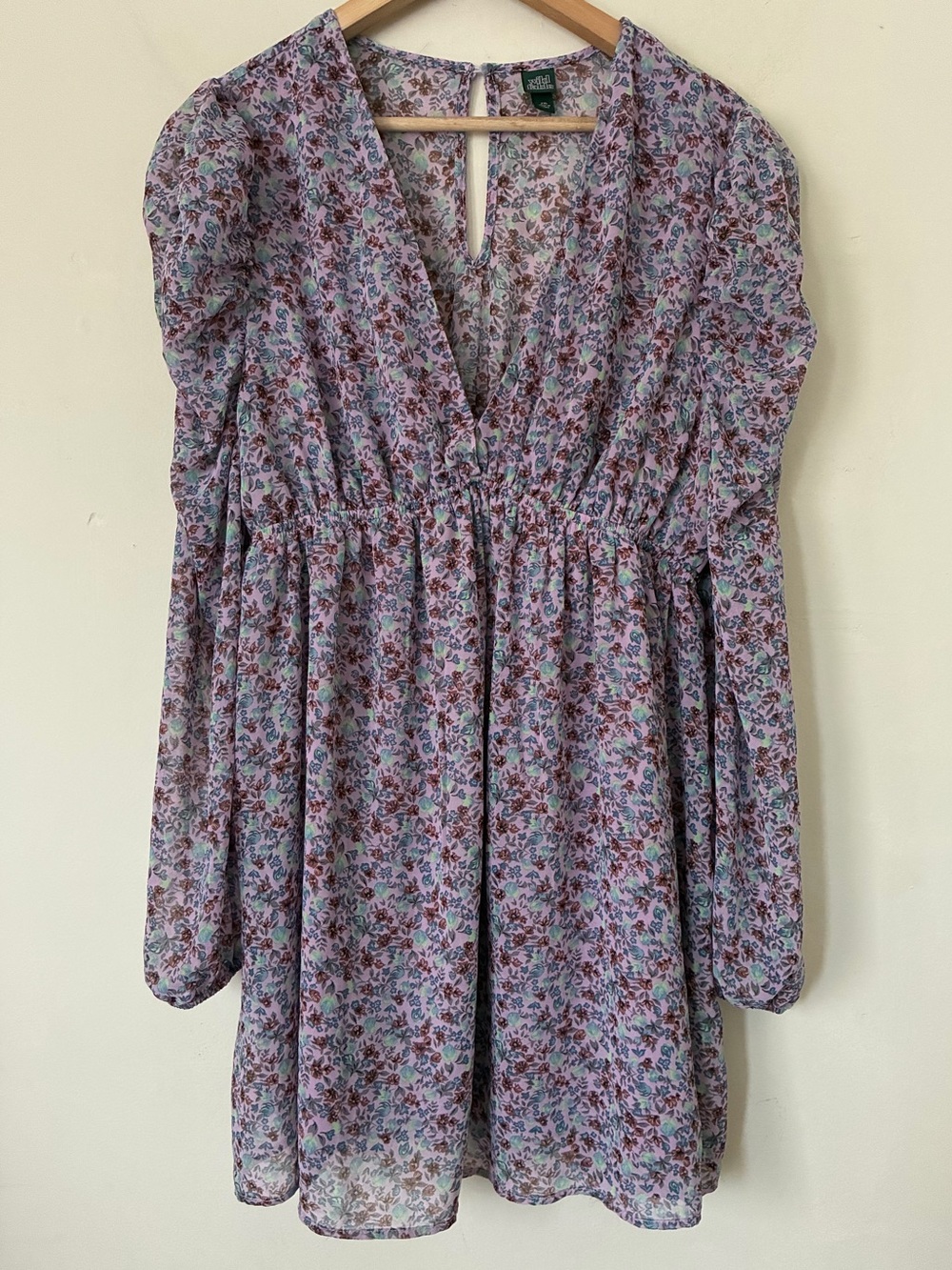 Wild Fable Romantic Babydoll Purple Floral Mini Dress XXL Puff Sleeve Garden